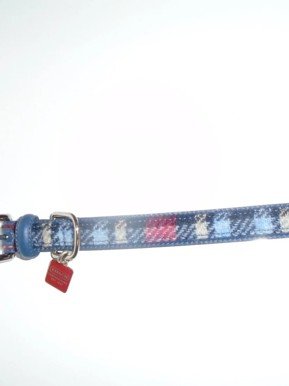 NEW VINTAGE Y2K BLUE LEATHER PLAID WOOL COACH DOG PET COLLAR 8892 SIZE MEDIUM